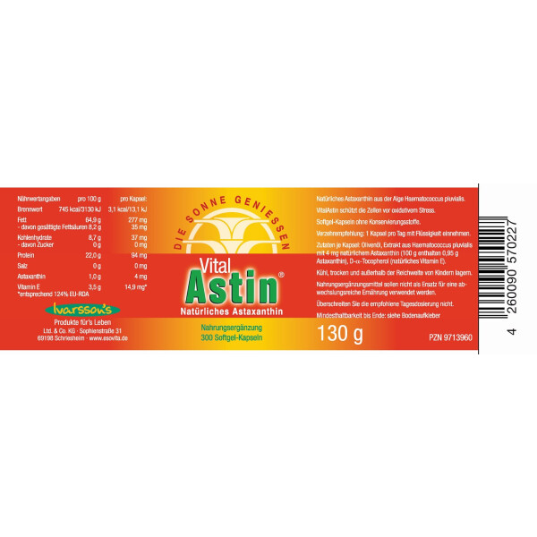 VitalAstin 300 Kapseln natrliches Astaxanthin 4 mg